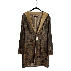 NWT Old Shanghai Asian inspired silk floral jacquard brown gold jacket fits M-L